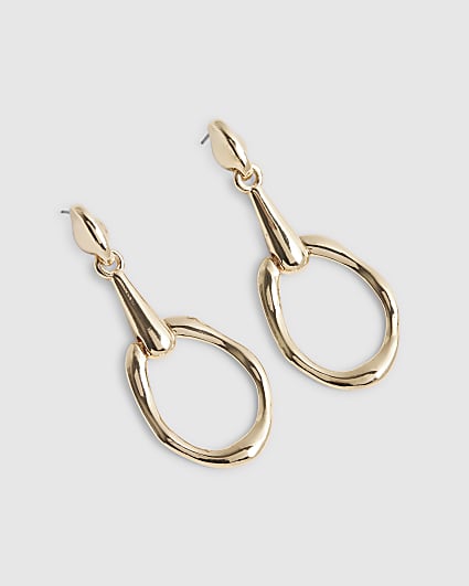 Gold molten drop hoop earrings