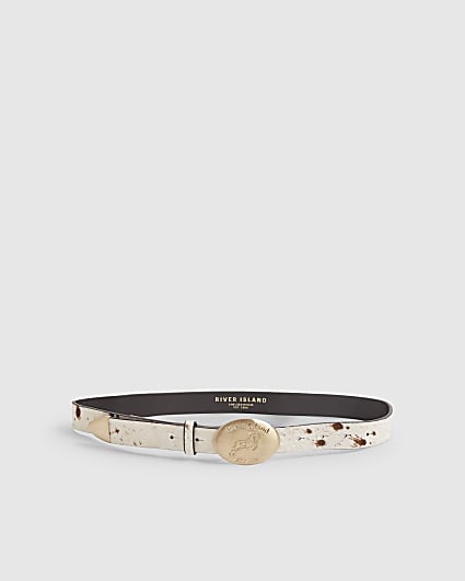 Cream Hair On Leather Belt
