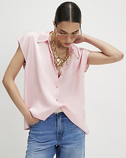 Pink Satin Short Sleeve Shirt