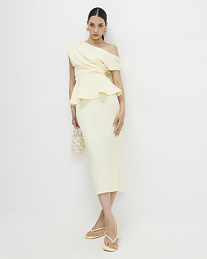 Yellow Peplum Midi Dress