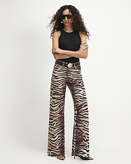 Brown Tiger Print Relaxed Straight Leg Jeans