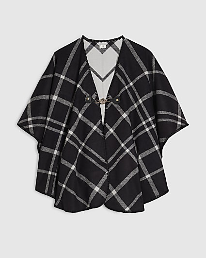 Black Check Open Front Cape