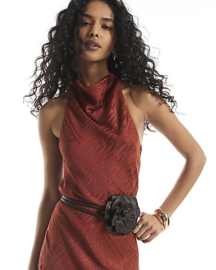 Brown Corsage Flower Diamante Belt