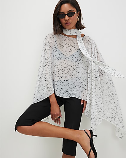 White Chiffon Polka Dot Scarf Cape
