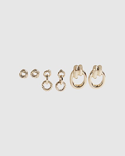 Gold Mini Door Knocker Earrings 3 Pack