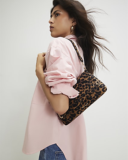 Brown Leopard Fold Over Clutch Bag