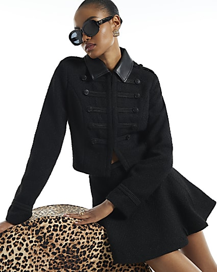 Black Boucle A Line Mini Skirt