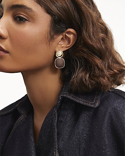 Brown stone drop earrings