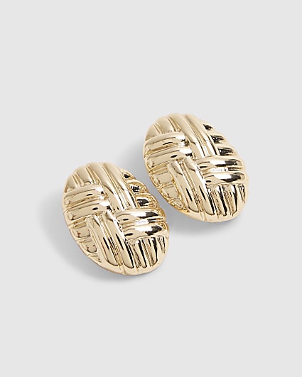 Gold Quilted Oval Stud Earrings