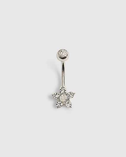 Silver Flower Belly Bar
