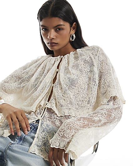 Cream Lace Cape Blouse