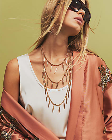 Gold Beaded Multirow Necklace