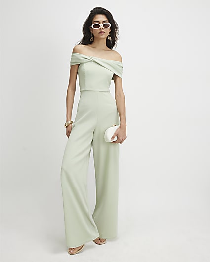 Green Sleeveless Bardot Jumpsuit