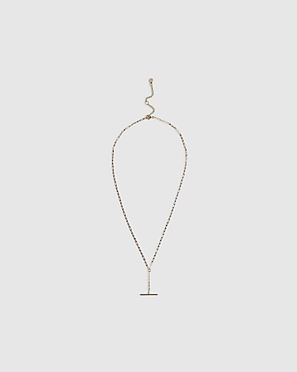 Gold Stainless Steel T Bar Necklace