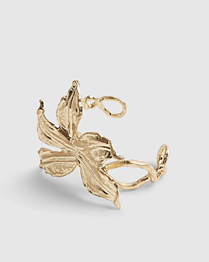 Gold Flower Open Cuff Bracelet