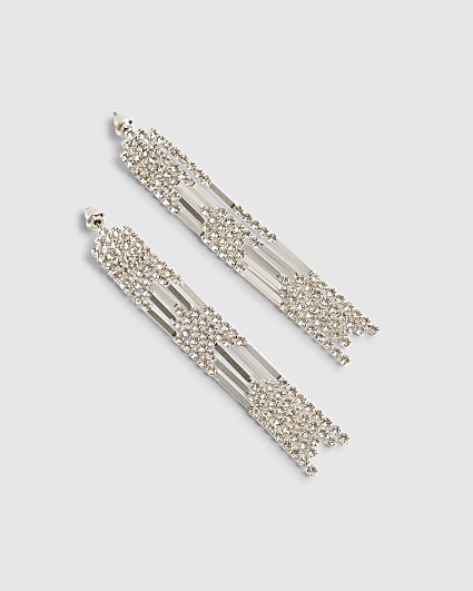 Silver Rhinestone Chevron Drop Earrings