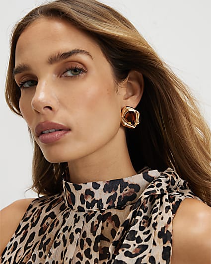 Gold Topaz Irregular Stud Earrings