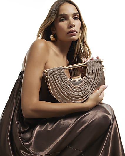 Rose Gold Crystal Tube Clutch Bag