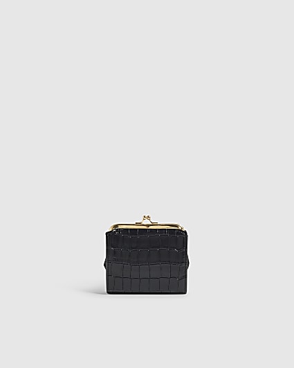 Black Croc Print Mini Frame Pouch