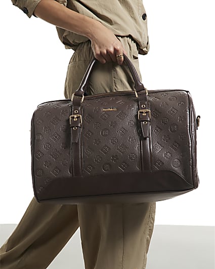 Brown Monogram Embossed Barrel Bag