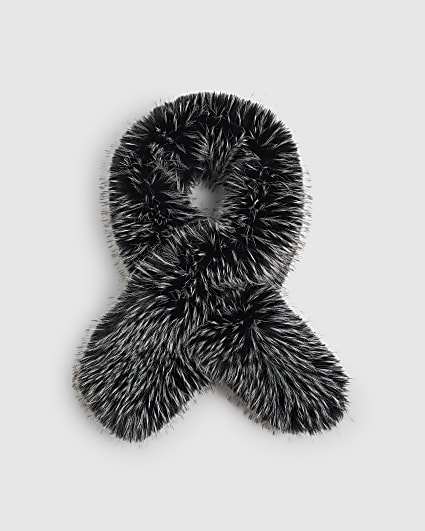 Black Tipped Long Faux Fur Scarf