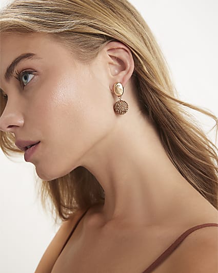 Gold Diamante Ball Drop Earrings