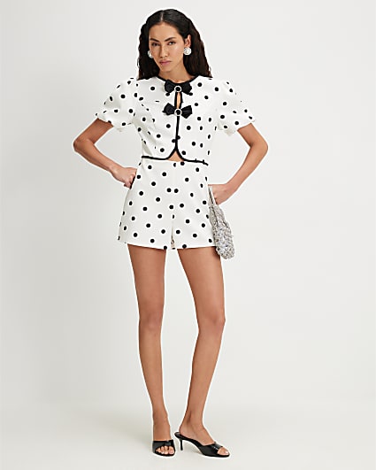 Cream Polka Dot Bow Front Playsuit