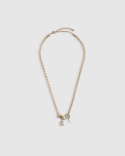 Gold Diamond Simulant Beaded Charm Necklace