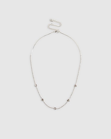 Silver Heart Diamond Simulant Tennis Necklace
