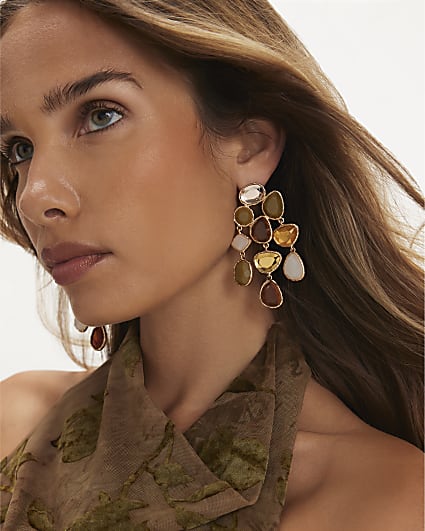 Gold Multi Faceted Drop Earrings