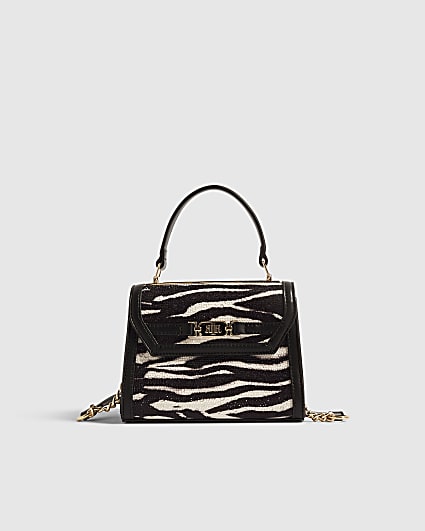 Black Zebra Diamante Tote Crossbody Bag