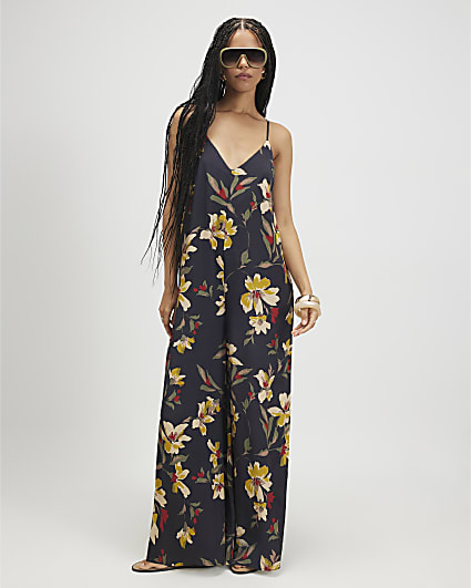 Black Floral Wide Leg Jumpsuit