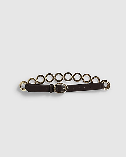 Brown Faux Leather Gold Chain Belt