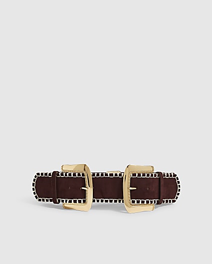Burgundy Faux Suede Chunky Belt