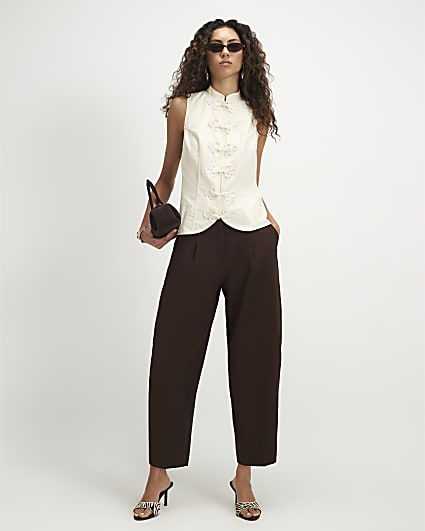 Brown Drapey Barrel Leg Trousers