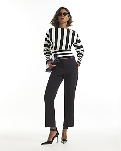 Brown High Waisted Cigarette Trousers