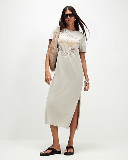 Cream Cotton World Tour Midi T-Shirt Dress