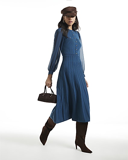 Green Chiffon Pointelle Knit Maxi Dress