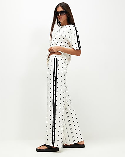 Cream Premium Polka Dot Wide Leg Trousers