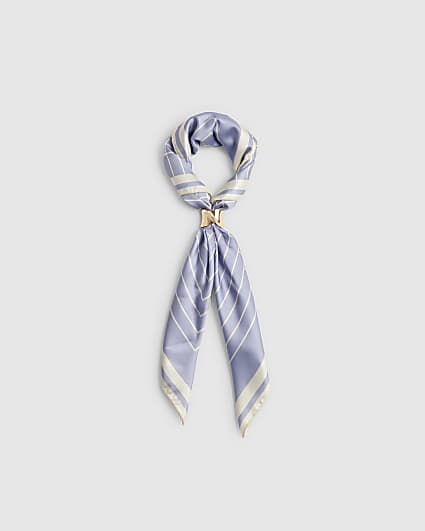 Blue Geometric Satin Scarf
