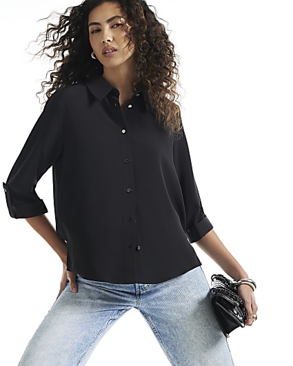 Black Turnback Sleeve Shirt