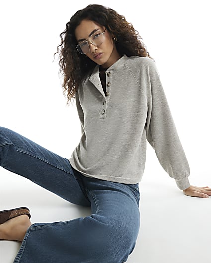 Beige Button Front Sweatshirt