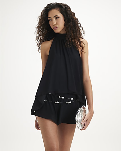 Black Halter Neck Playsuit