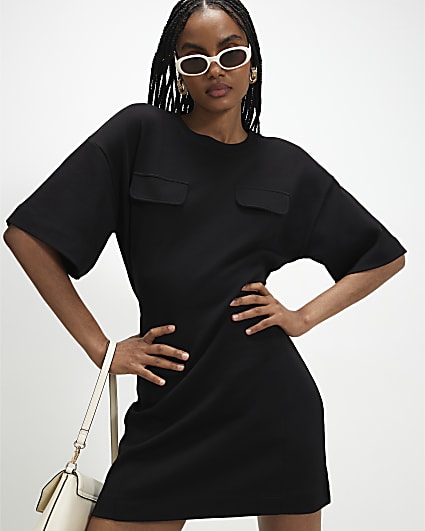 Black Tie Back Pocket Detail Mini Dress