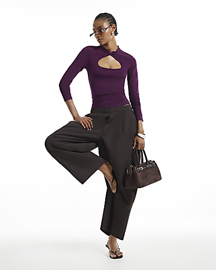 Burgundy Cutout Stand Up Collar Top