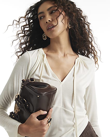 Cream Asymmetric Tie Top