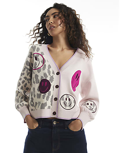 Pink Smile Leopard Print Cardigan