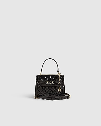 Black Quilted Mini Charm Tote Crossbody Bag
