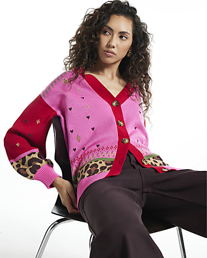 Pink Leopard Fair Isle Cardigan