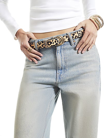 Beige Animal Print Hair On Leather Belt